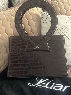 Croc-Embossed Leather Tote Bag in Brown